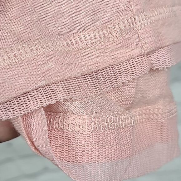 Free People NWT Pink Linen Oversized Tee Strawberry Crop Top Bow Tie Back Blouse - Picture 10 of 12